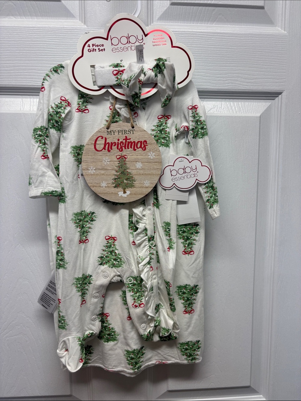 Baby Essentials My First Christmas Set 4 Pc, Footie, Swaddle, Headband, disk 3 m